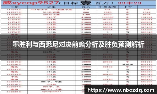 墨胜利与西悉尼对决前瞻分析及胜负预测解析